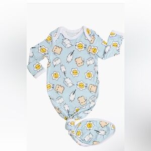 Little Sleepies Blue pajama gown breakfast buddies Toast milk eggs size newborn